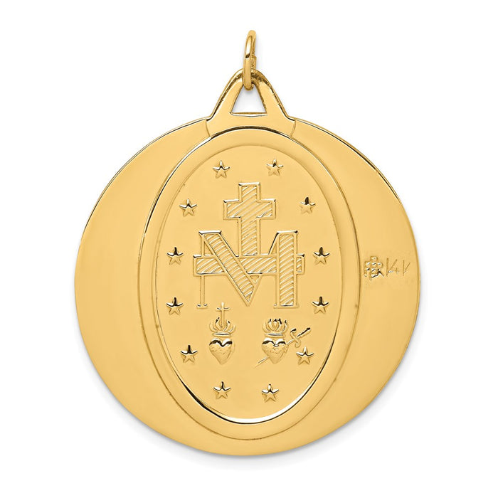 Million Charms 14K Yellow Gold Themed Solid Polished/Satin Large Round Religious Miraculous Medal