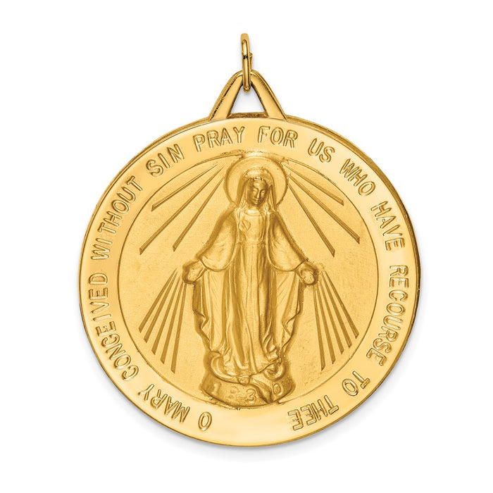 Million Charms 14K Yellow Gold Themed Solid Polished/Satin Large Round Religious Miraculous Medal