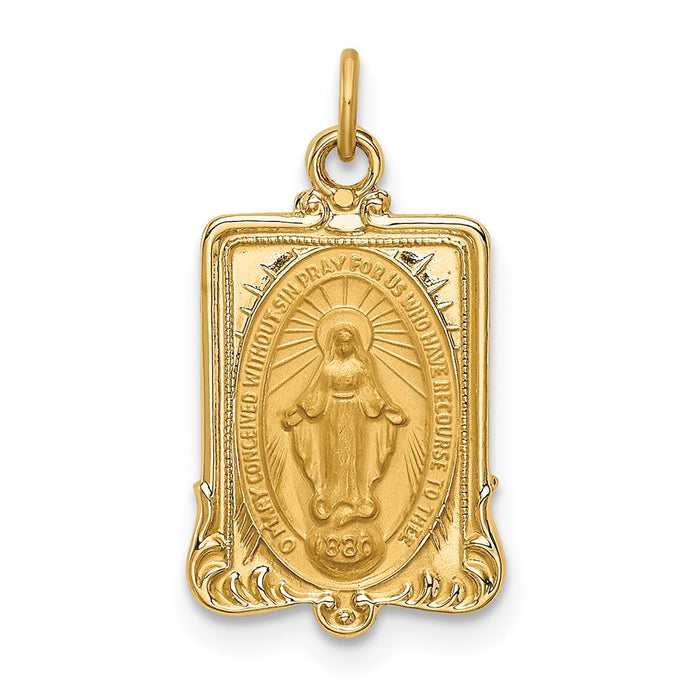 Million Charms 14K Yellow Gold Themed Solid Polished/Satin Rectangular Religious Miraculous Medal