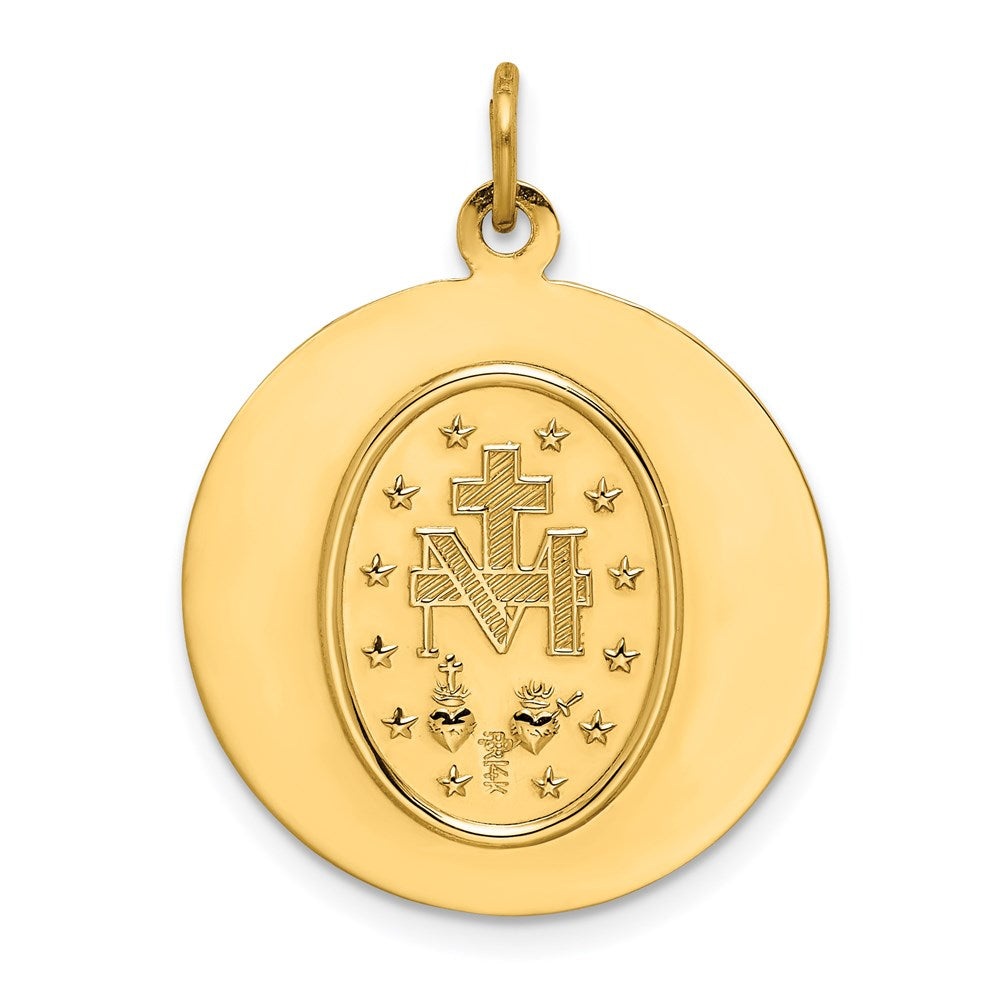 Million Charms 14K Yellow Gold Themed Solid Polished/Satin Medium Round Religious Miraculous Medal