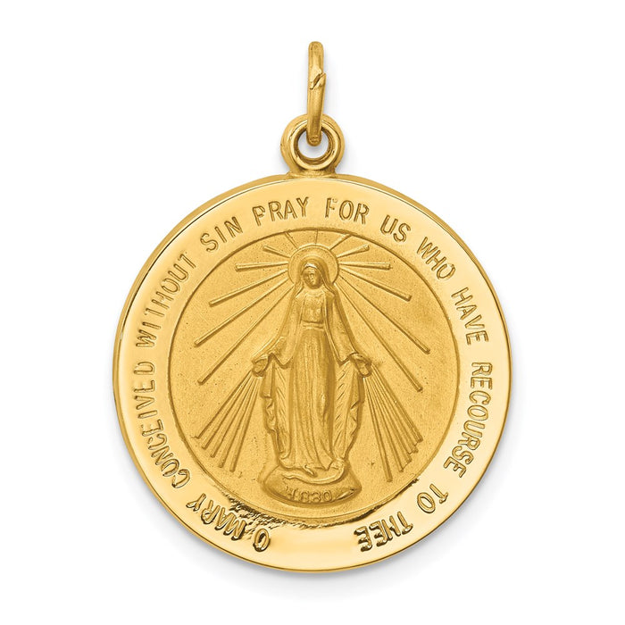 Million Charms 14K Yellow Gold Themed Solid Polished/Satin Medium Round Religious Miraculous Medal