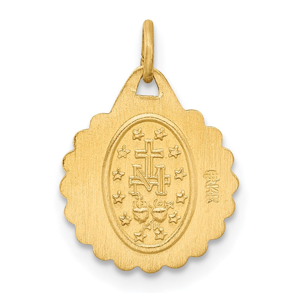 Million Charms 14K Yellow Gold Themed Solid Polished/Satin Tiny Round Scalloped Religious Miraculous Medal