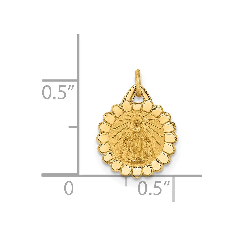 Million Charms 14K Yellow Gold Themed Solid Polished/Satin Tiny Round Scalloped Religious Miraculous Medal