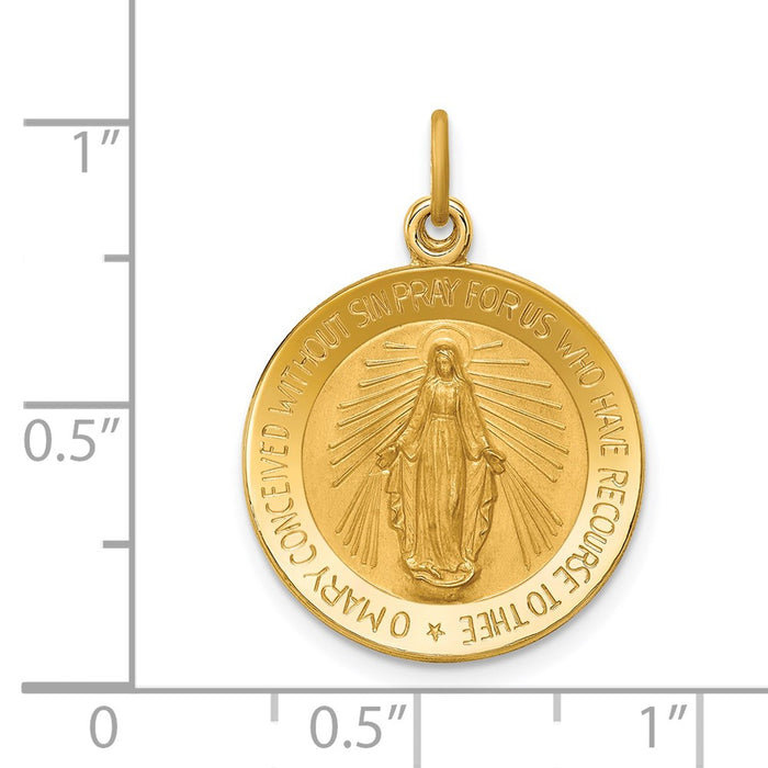 Million Charms 14K Yellow Gold Themed Solid Polished/Satin Small Round Religious Miraculous Medal