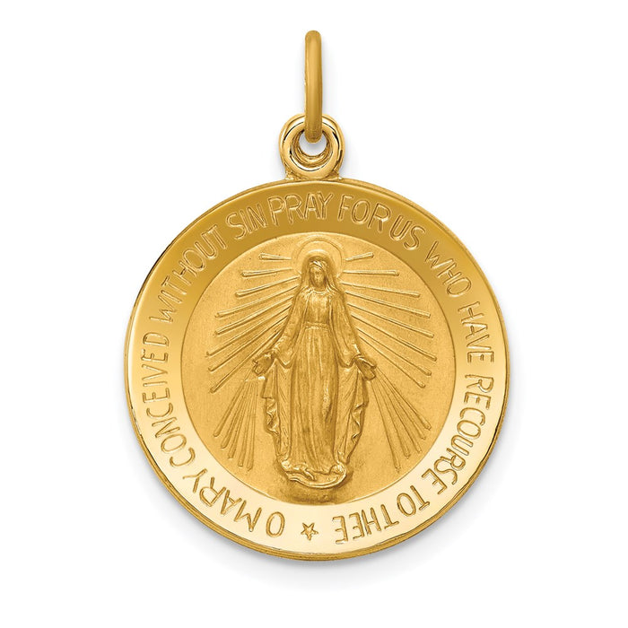 Million Charms 14K Yellow Gold Themed Solid Polished/Satin Small Round Religious Miraculous Medal