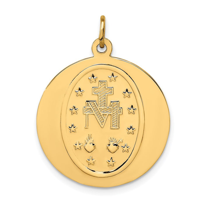 Million Charms 14K Yellow Gold Themed Solid Polished/Satin Large Round Religious Miraculous Medal