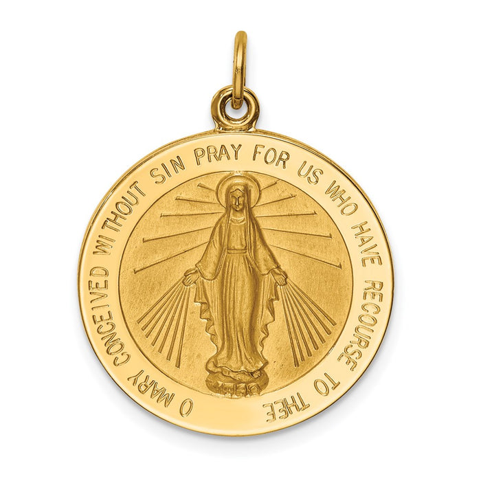 Million Charms 14K Yellow Gold Themed Solid Polished/Satin Large Round Religious Miraculous Medal