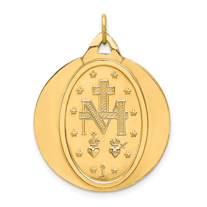 Million Charms 14K Yellow Gold Themed Solid Polished/Satin Extra Large Round Religious Miraculous Medal