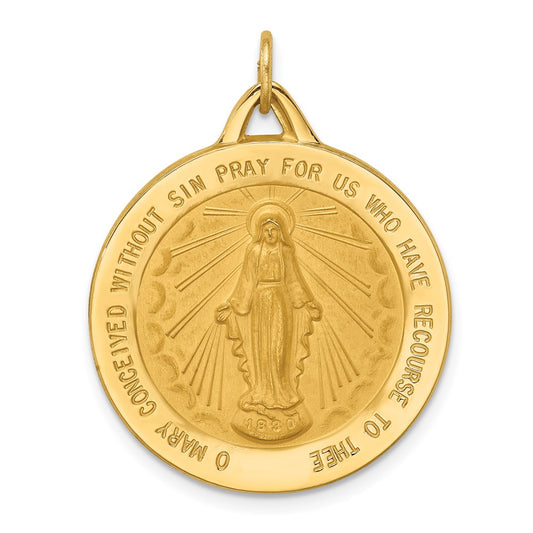 Million Charms 14K Yellow Gold Themed Solid Polished/Satin Extra Large Round Religious Miraculous Medal