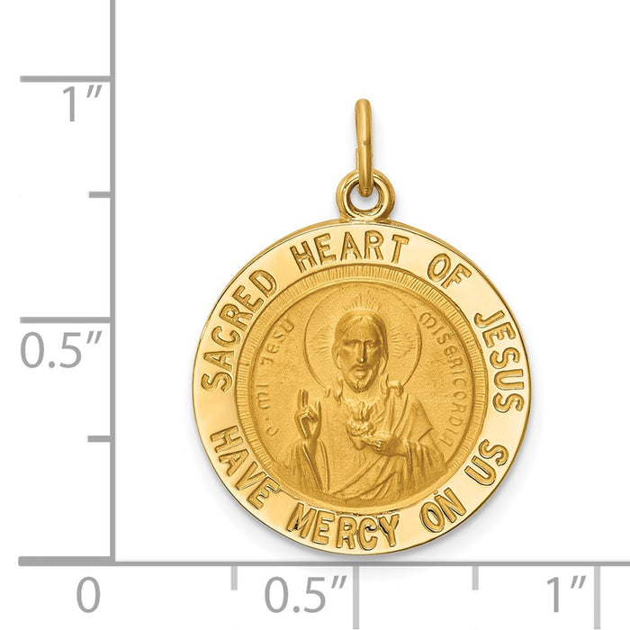 Million Charms 14K Yellow Gold Themed Solid Polished/Satin Small Round Sacred Heart Of Jesus Medal