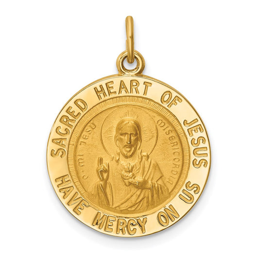 Million Charms 14K Yellow Gold Themed Solid Polished/Satin Small Round Sacred Heart Of Jesus Medal