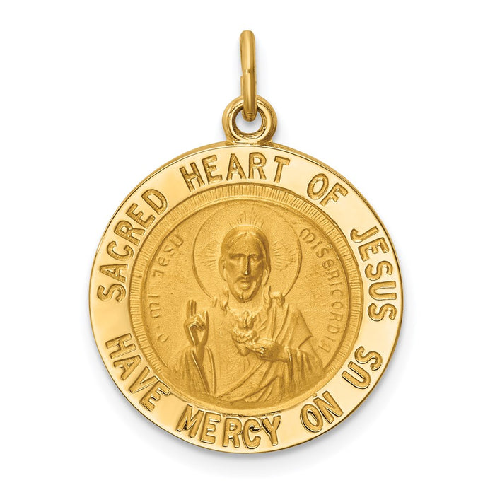 Million Charms 14K Yellow Gold Themed Solid Polished/Satin Small Round Sacred Heart Of Jesus Medal