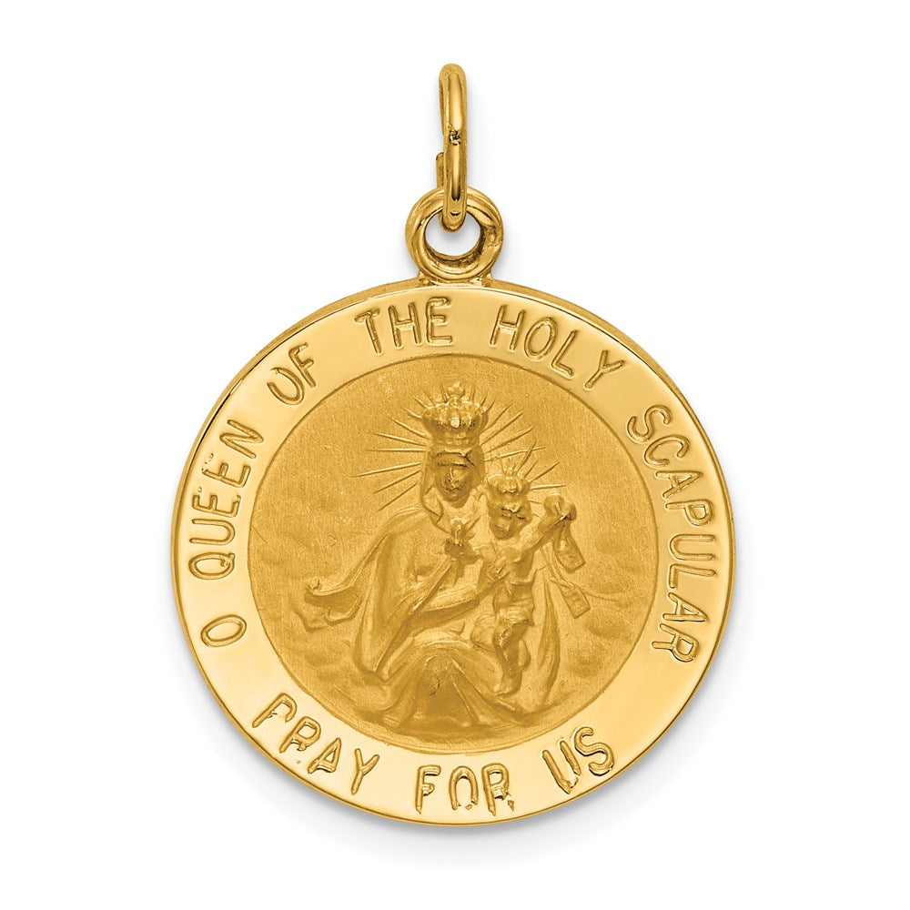 Million Charms 14K Yellow Gold Themed Solid Polished/Satin Small Queen Of Holy Scapular Reversible Medal
