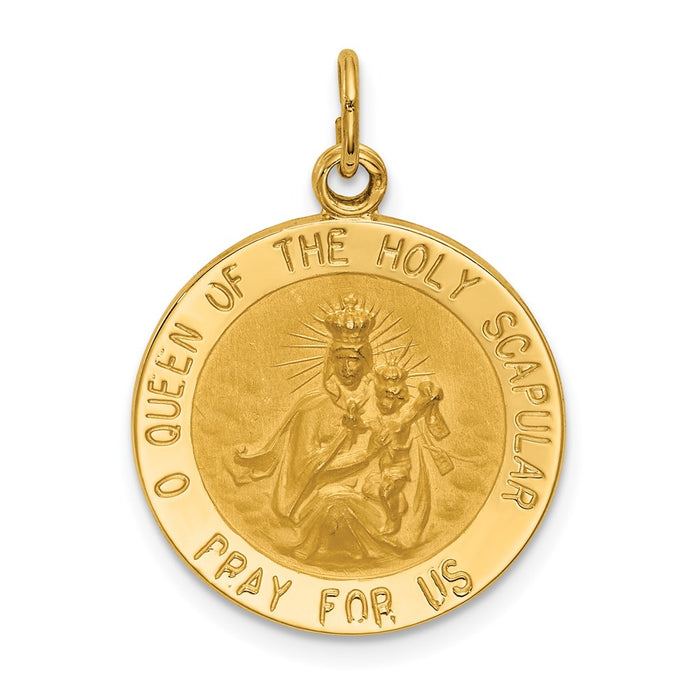 Million Charms 14K Yellow Gold Themed Solid Polished/Satin Small Queen Of Holy Scapular Reversible Medal