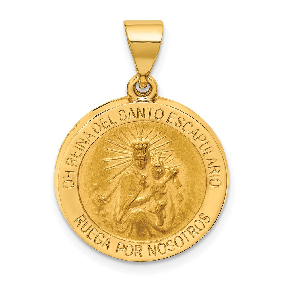 Million Charms 14K Yellow Gold Themed Hollow Polished/Satin Round Spanish Escapulario Reversible Medal