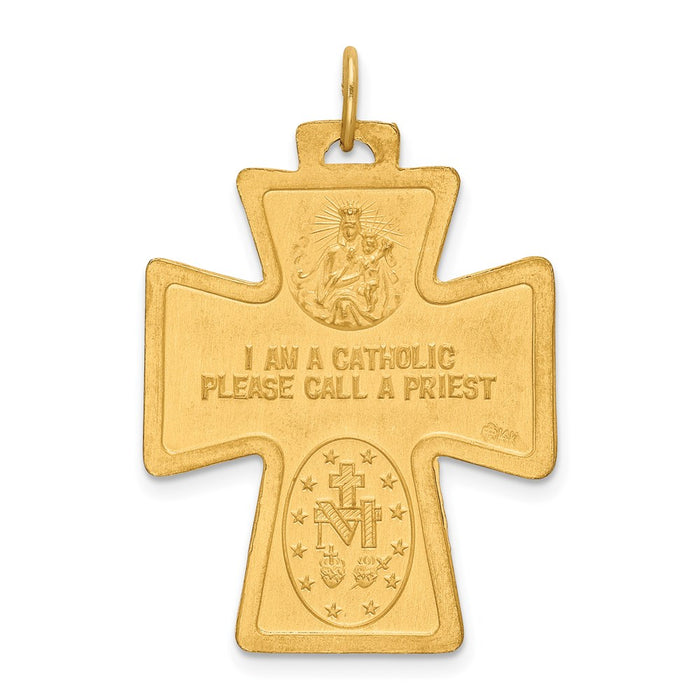 Million Charms 14K Yellow Gold Themed Solid Polished/Satin Large 4-Way Medal Cross