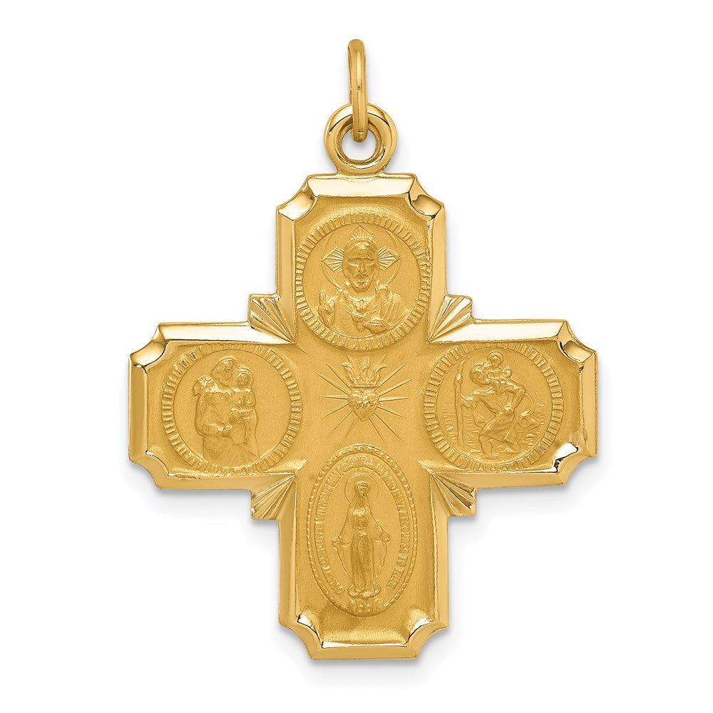 Million Charms 14K Yellow Gold Themed Solid Polished/Satin Medium 4-Way Medal