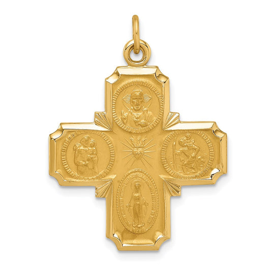 Million Charms 14K Yellow Gold Themed Solid Polished/Satin Medium 4-Way Medal