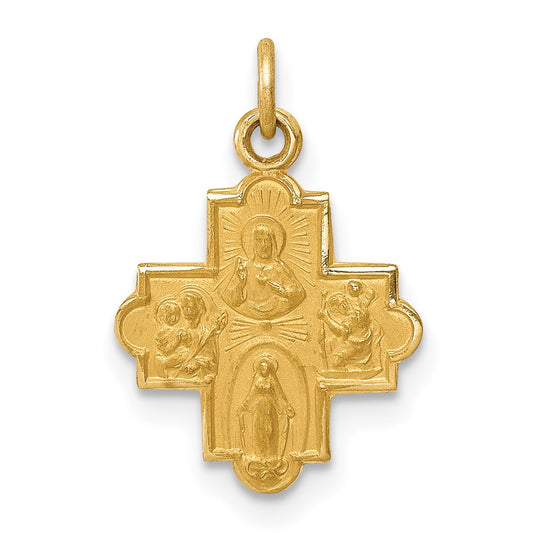 Million Charms 14K Yellow Gold Themed Solid Satin Small 4-Way Medal