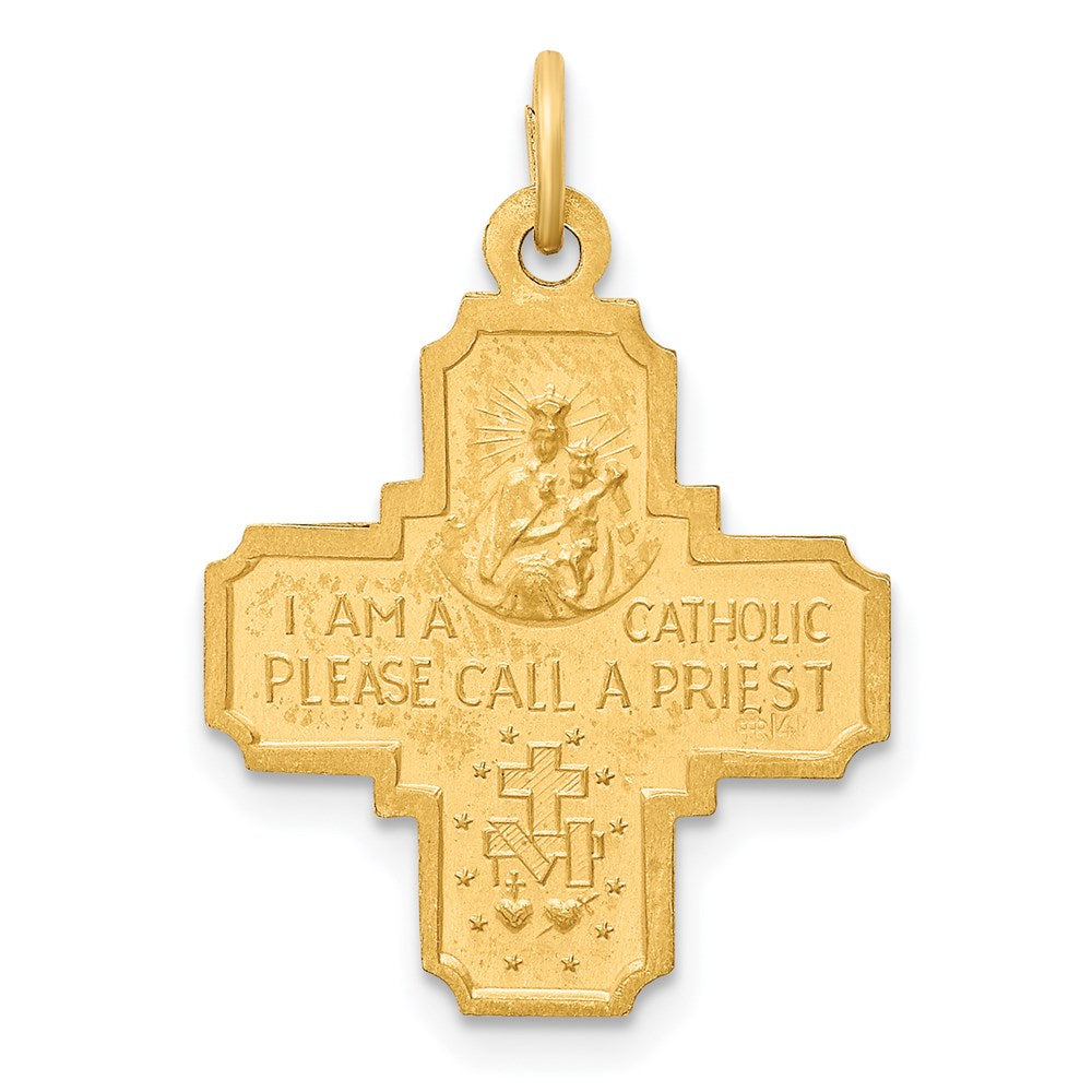 Million Charms 14K Yellow Gold Themed Solid Polished/Satin Small 4-Way Medal
