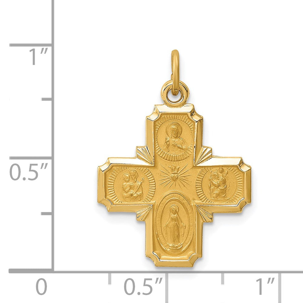 Million Charms 14K Yellow Gold Themed Solid Polished/Satin Small 4-Way Medal