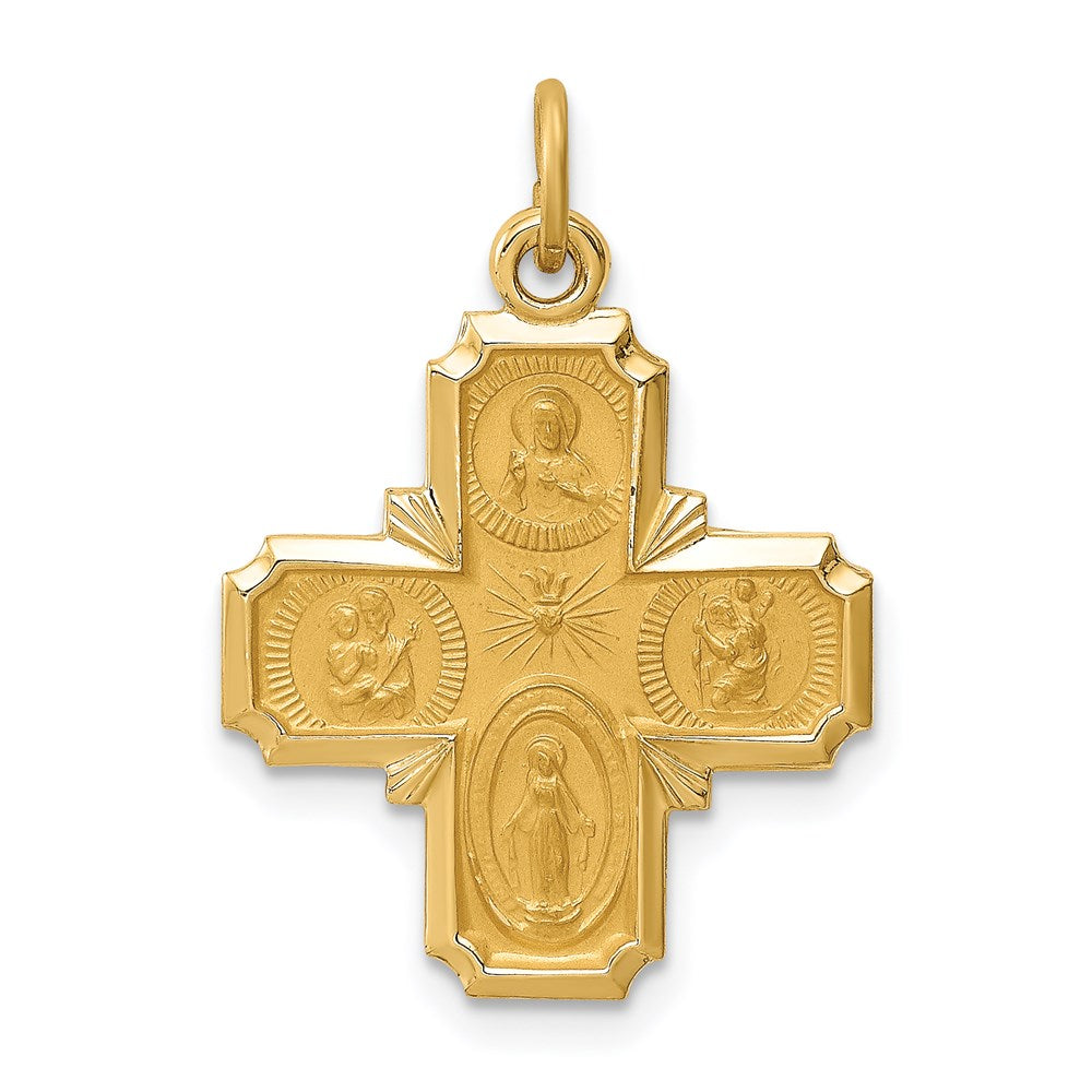 Million Charms 14K Yellow Gold Themed Solid Polished/Satin Small 4-Way Medal