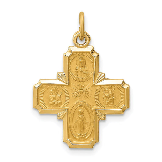 Million Charms 14K Yellow Gold Themed Solid Polished/Satin Small 4-Way Medal