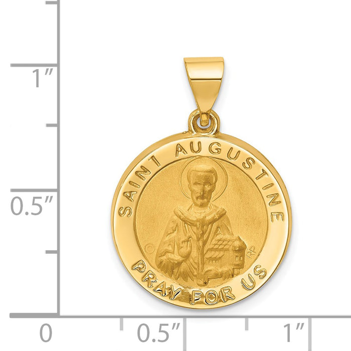 Million Charms 14K Yellow Gold Themed Hollow Polished/Satin Round Religious Saint Augustine Medal