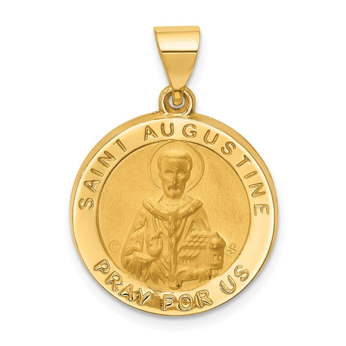 Million Charms 14K Yellow Gold Themed Hollow Polished/Satin Round Religious Saint Augustine Medal