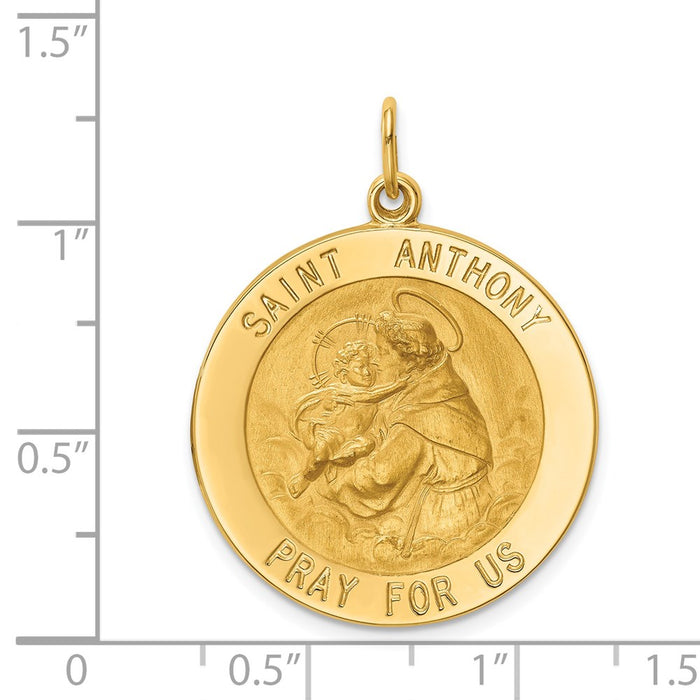 Million Charms 14K Yellow Gold Themed Solid Polished/Satin Large Round Religious Saint Anthony Medal