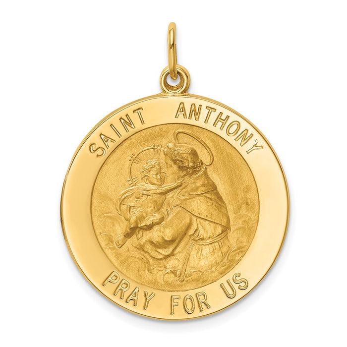 Million Charms 14K Yellow Gold Themed Solid Polished/Satin Large Round Religious Saint Anthony Medal