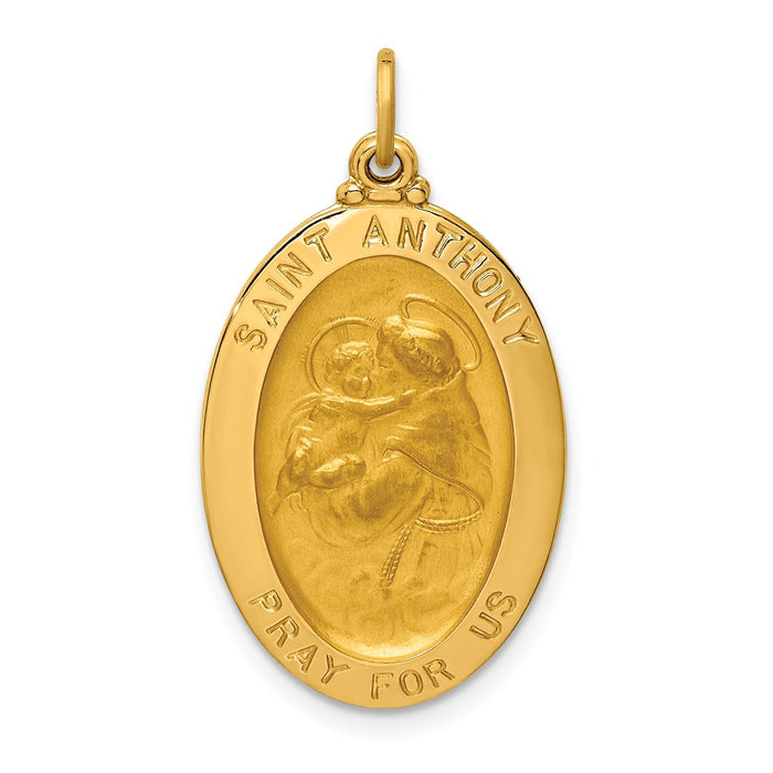 Million Charms 14K Yellow Gold Themed Solid Polished/Satin Oval Religious Saint Anthony Medal