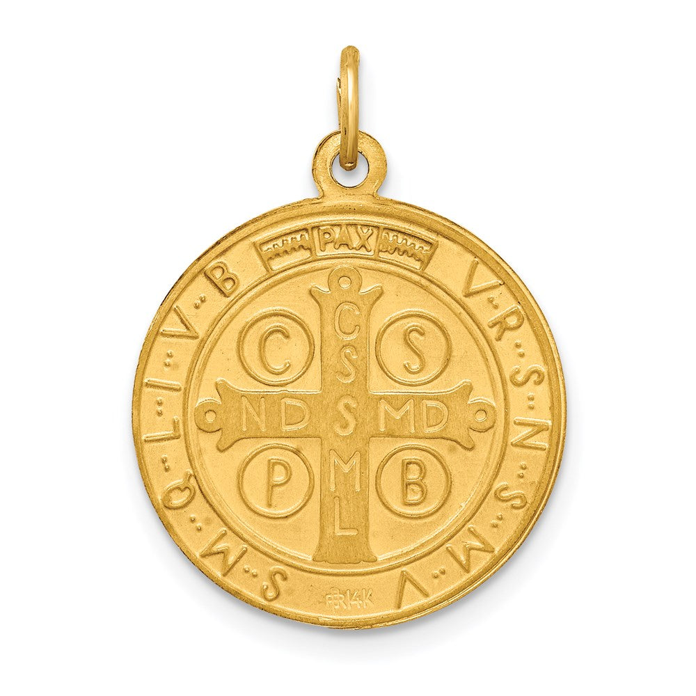 Million Charms 14K Yellow Gold Themed Solid Polished/Satin Round Reversible Religious Saint Benedict Medal