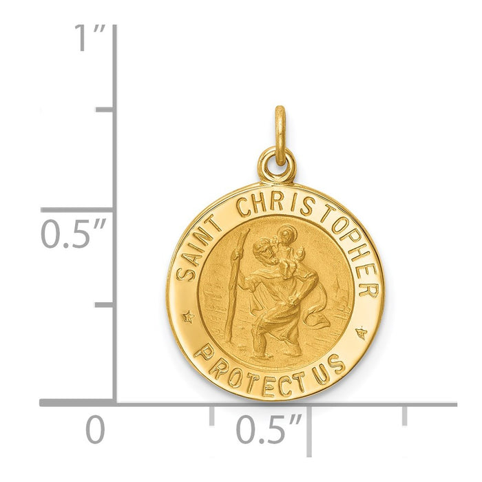 Million Charms 14K Yellow Gold Themed Solid Polished/Satin Small Round Religious Saint Christopher Medal