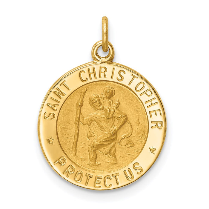 Million Charms 14K Yellow Gold Themed Solid Polished/Satin Small Round Religious Saint Christopher Medal