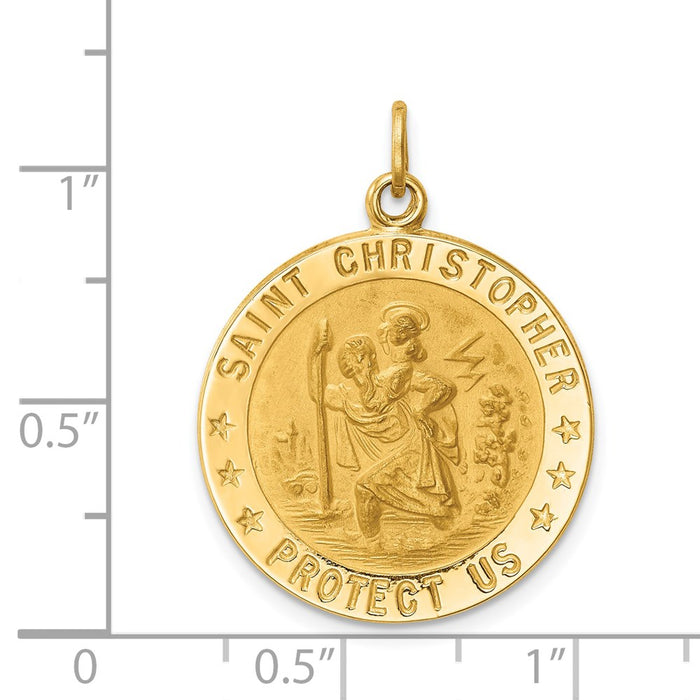 Million Charms 14K Yellow Gold Themed Solid Polished/Satin Medium Round Religious Saint Christopher Medal