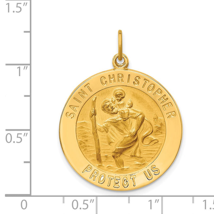 Million Charms 14K Yellow Gold Themed Solid Polished/Satin Large Round Religious Saint Christopher Medal