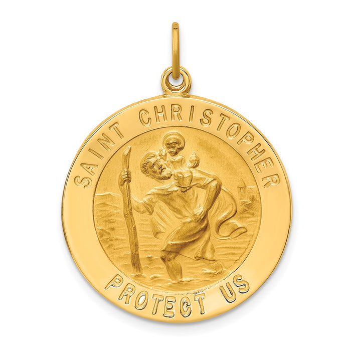 Million Charms 14K Yellow Gold Themed Solid Polished/Satin Large Round Religious Saint Christopher Medal