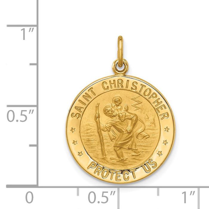 Million Charms 14K Yellow Gold Themed Solid Polished/Satin Small Round Religious Saint Christopher Medal