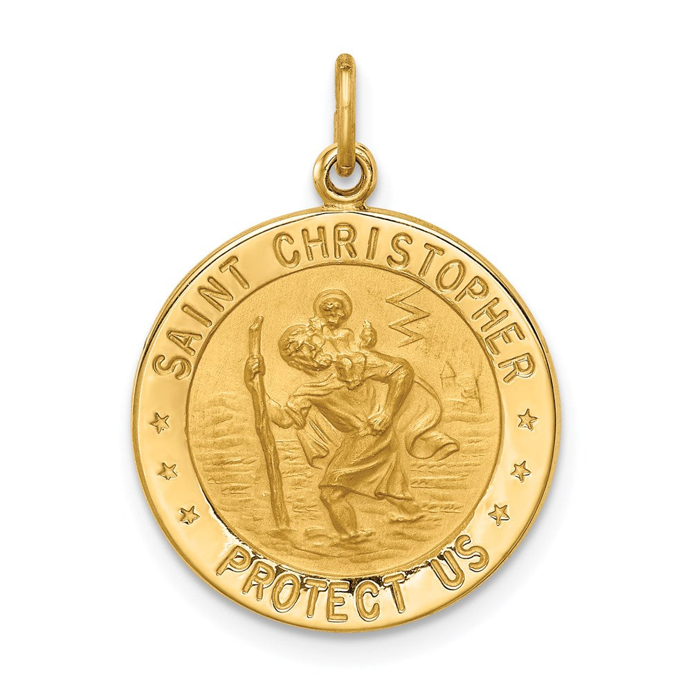 Million Charms 14K Yellow Gold Themed Solid Polished/Satin Small Round Religious Saint Christopher Medal