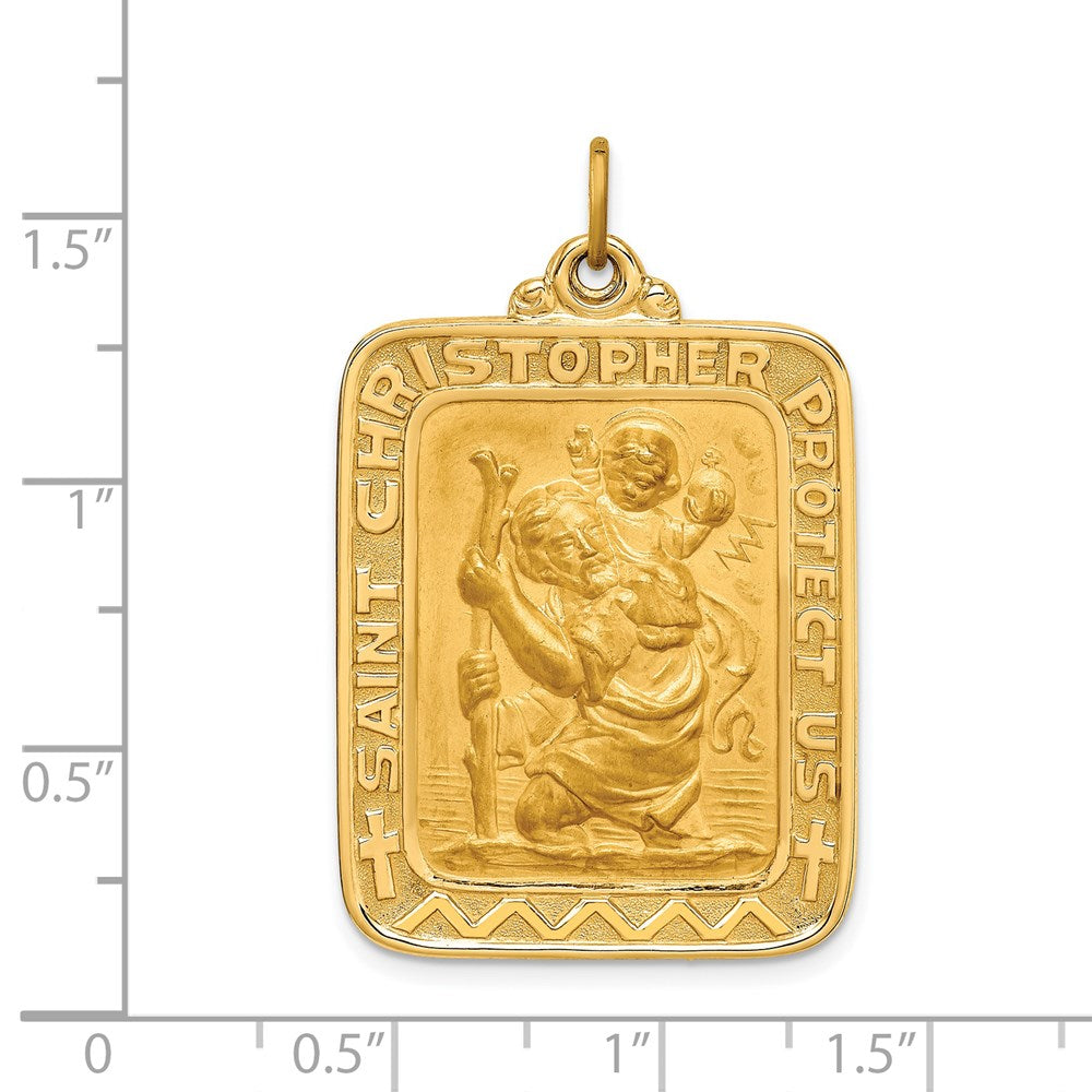 Million Charms 14K Yellow Gold Themed Solid Polished/Satin Large Rectangle Religious Saint Christopher Medal