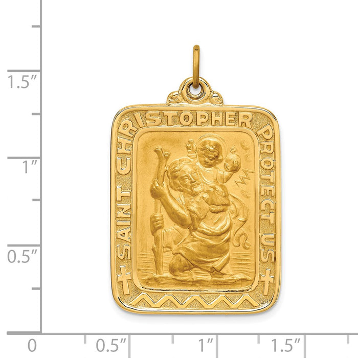 Million Charms 14K Yellow Gold Themed Solid Polished/Satin Large Rectangle Religious Saint Christopher Medal