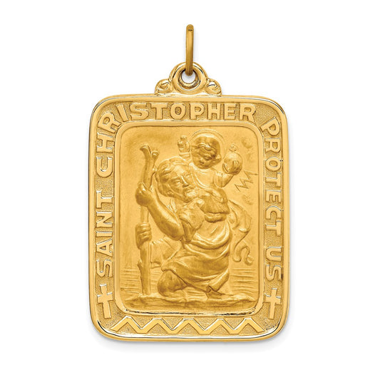 Million Charms 14K Yellow Gold Themed Solid Polished/Satin Large Rectangle Religious Saint Christopher Medal