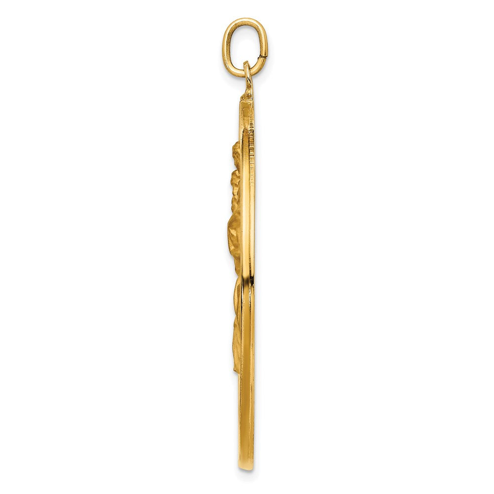 Million Charms 14K Yellow Gold Themed Solid Polished/Satin Extra Large Cut-Out Religious Saint Christopher Medal