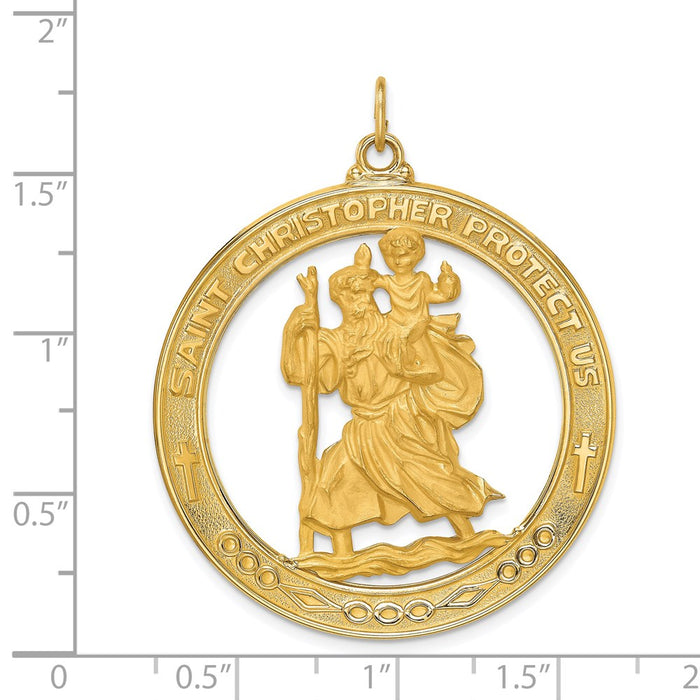 Million Charms 14K Yellow Gold Themed Solid Polished/Satin Extra Large Cut-Out Religious Saint Christopher Medal
