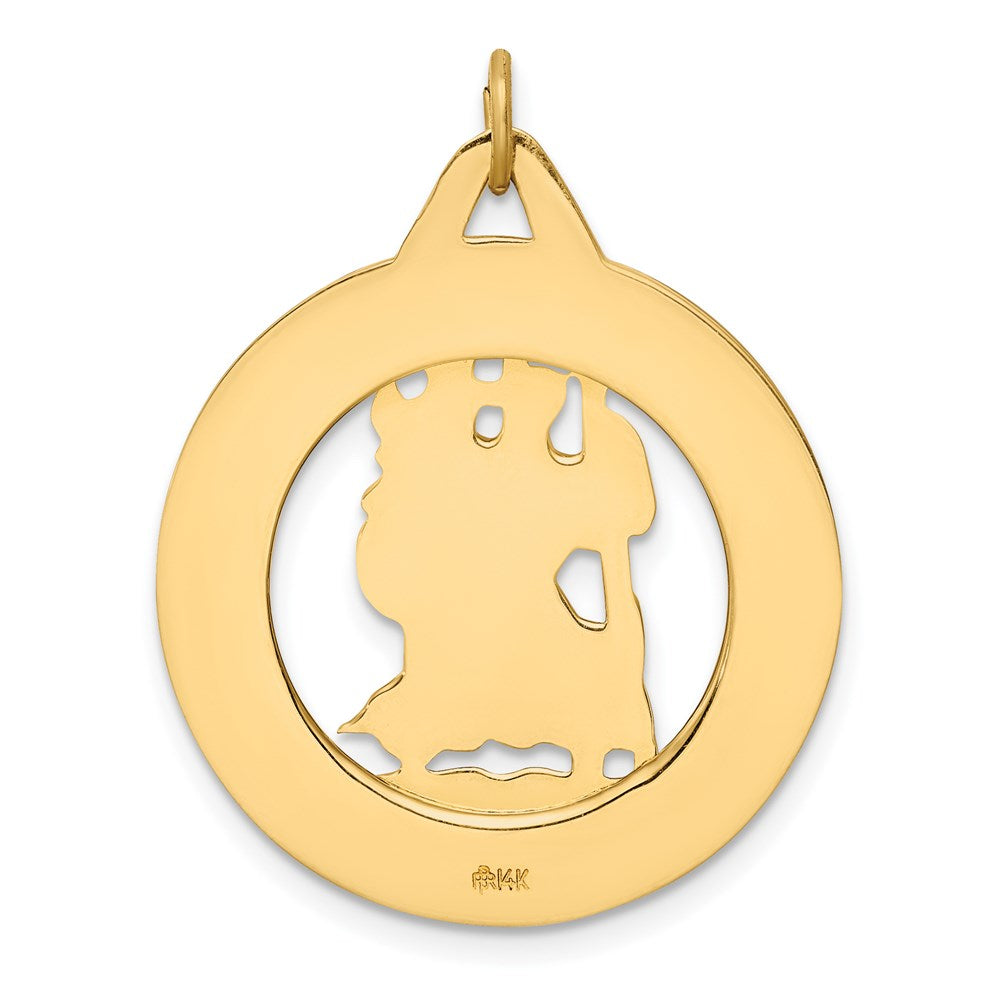 Million Charms 14K Yellow Gold Themed Solid Polished/Satin Round Cut-Out Religious Saint Christopher Medal