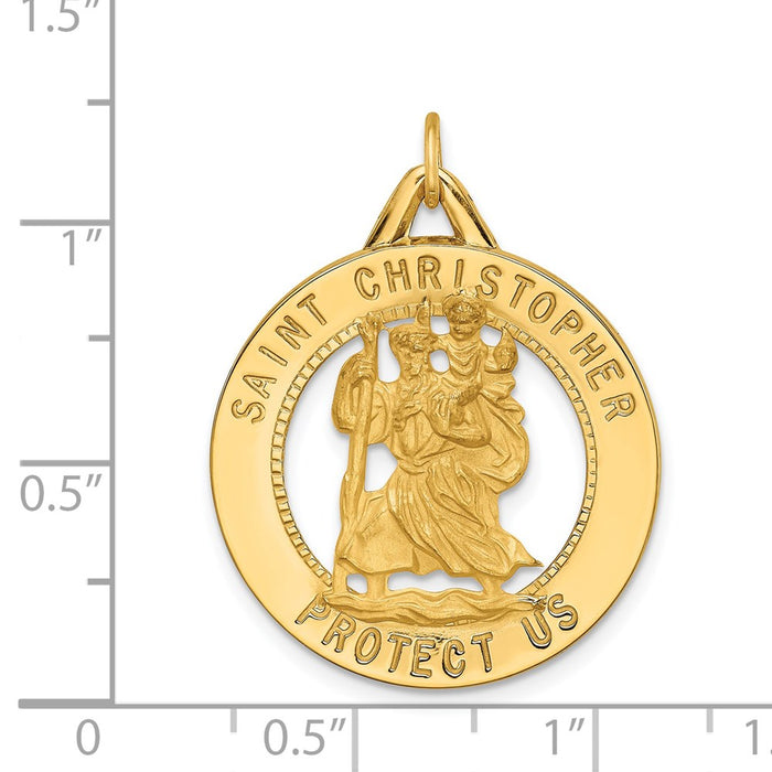 Million Charms 14K Yellow Gold Themed Solid Polished/Satin Round Cut-Out Religious Saint Christopher Medal