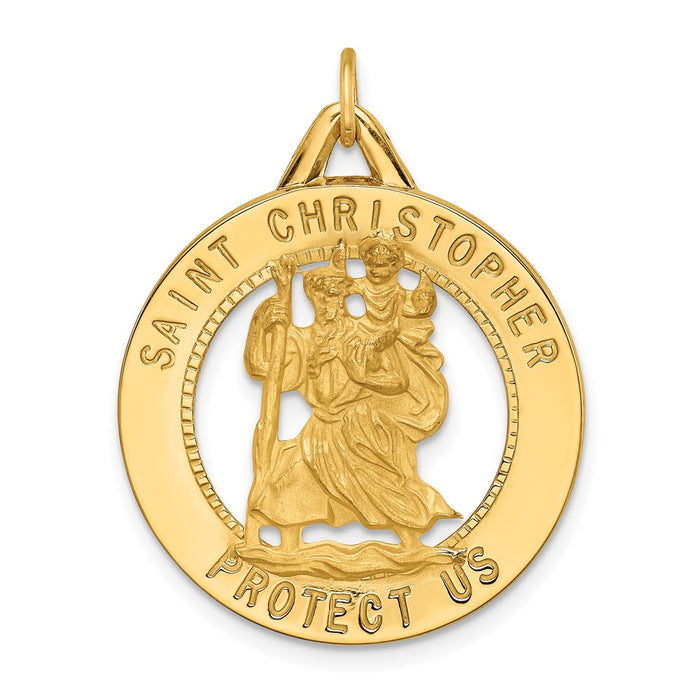 Million Charms 14K Yellow Gold Themed Solid Polished/Satin Round Cut-Out Religious Saint Christopher Medal