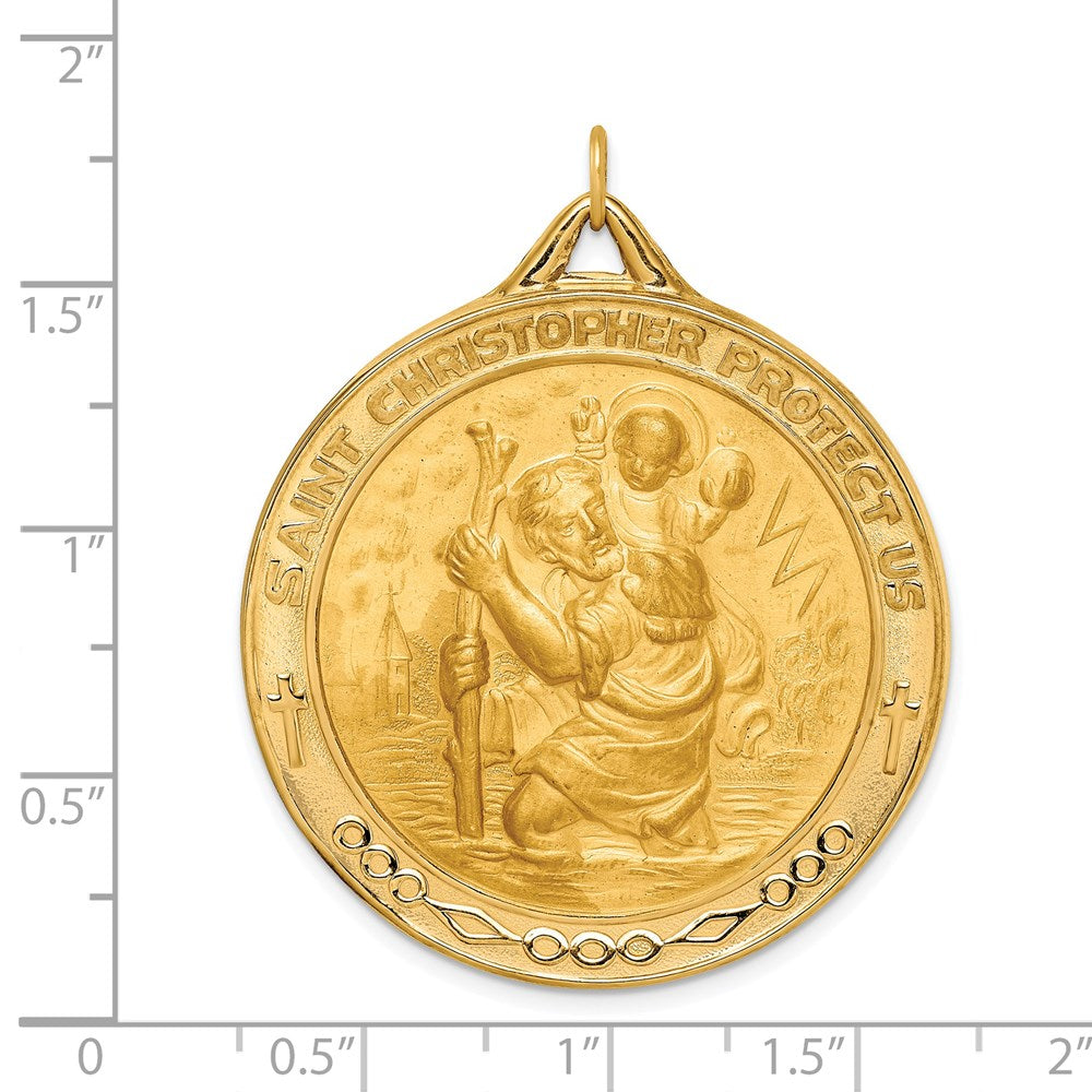 Million Charms 14K Yellow Gold Themed Solid Polished/Satin Extra Large Round Religious Saint Christopher Medal