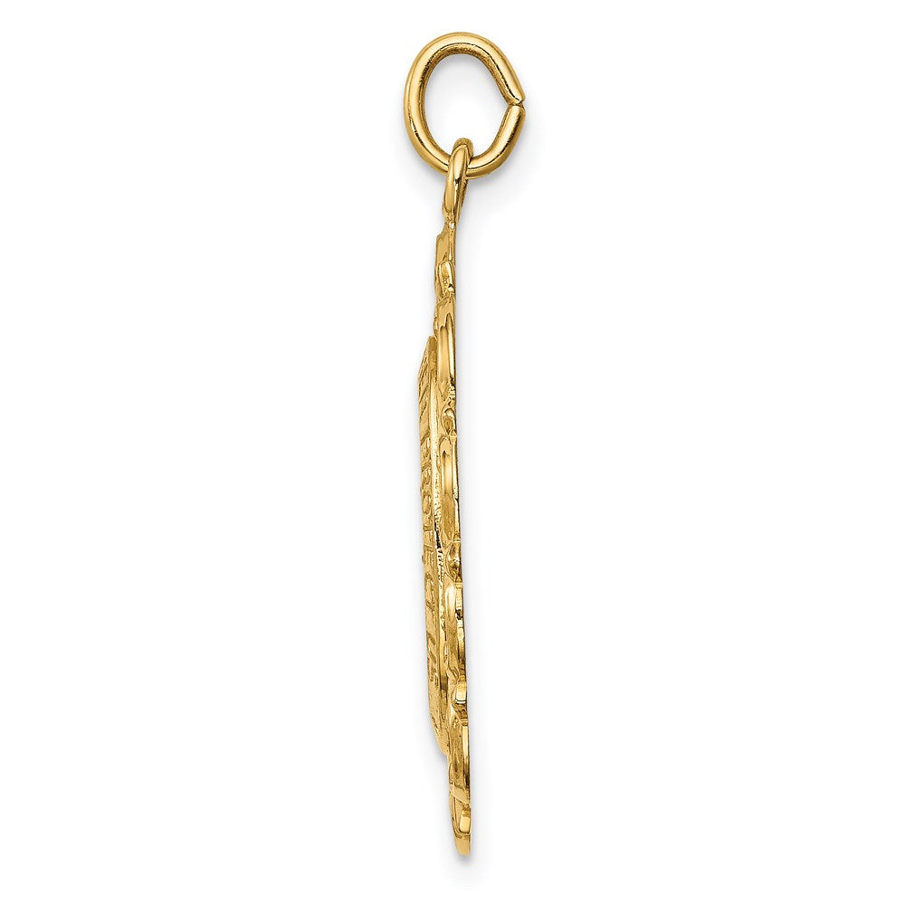 Million Charms 14K Yellow Gold Themed Solid Polished/Satin Medium Fancy Pierced Oval Religious Saint Christopher Medal